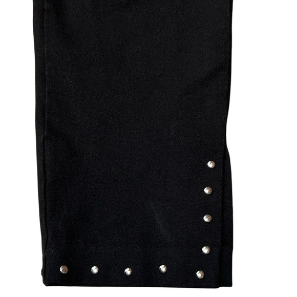KAREN KANE Piper Black Cropped Pants Slit & Studded Hem Stretchy Pull On sz L - Picture 6 of 8